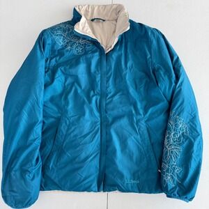 Vtg LL Bean Reversible Insulated Puffer Jacket‎ Floral Embroidery Women's Medium